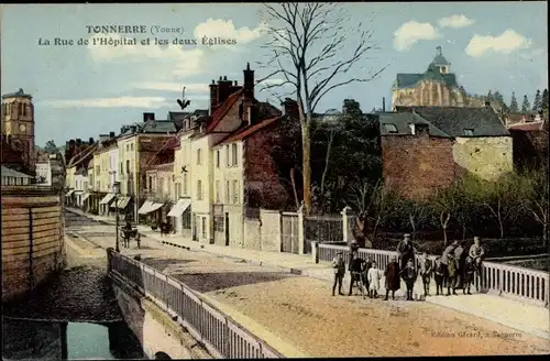 Ak Tonnerre Yonne, Rue de l´Hôpital et des Deux Églises