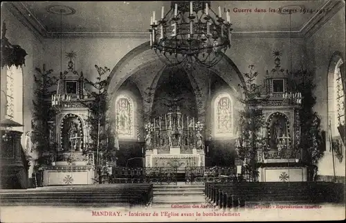 Ak Mandray Lothringen Vosges, Intérieur de l´Église