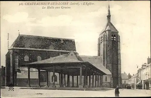 Ak Chateauneuf sur Loire Loiret, L´Église, La Halle aux Grains