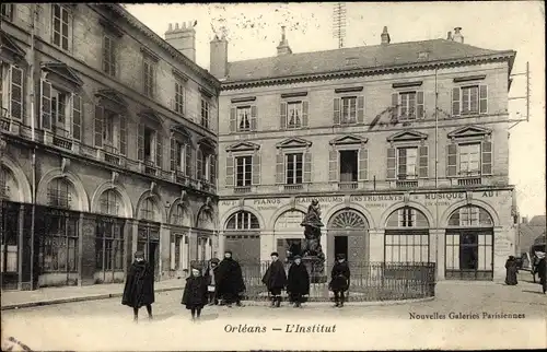 Ak Orléans Loiret, L´Institut, Place et Commerce Vente d´Instruments de Musique