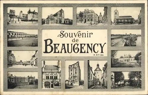 Ak Beaugency Loiret, Souvenir, Montage, Église, Pont, Gare