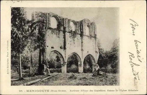 Ak Menigoute Deux Sèvres, Abbaye de Chatelliers, Ruines de l´Église