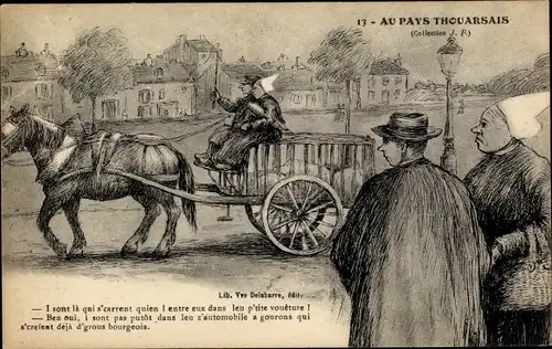 Litho Ak Thouars Deux Sèvres, Drôleries du Pays, Couple devant une Charrette