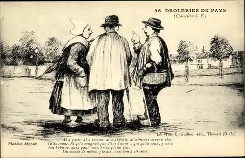 Litho Ak Thouars Deux Sèvres, Drôleries du Pays, Couple dans un Parc