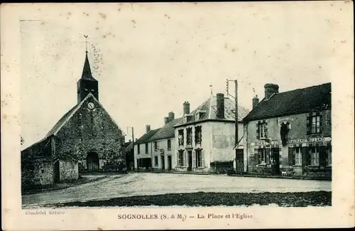 Ak Sognolles Seine et Marne, Place de l´Église