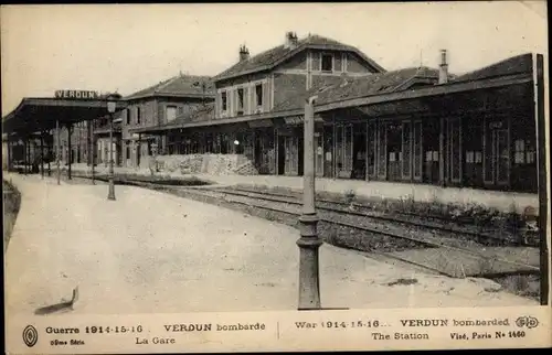 Ak Verdun Meuse, La Gare bombarde, Kriegszerstörung I. WK