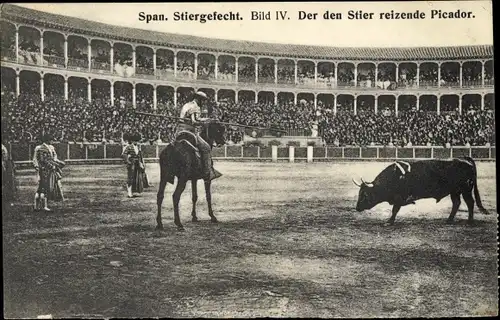 Ak Spanisches Stiergefecht, Bild IV, der den Stier reizende Picador, Stierkampf