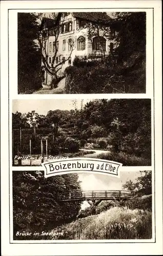 Ak Boizenburg an der Elbe, Stadtpark, Brücke, Gebäude