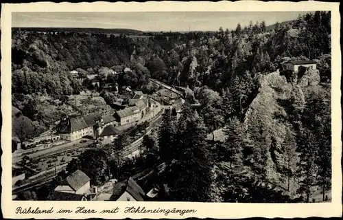 Ak Rübeland Oberharz am Brocken, Panorama, Höhleneingängen