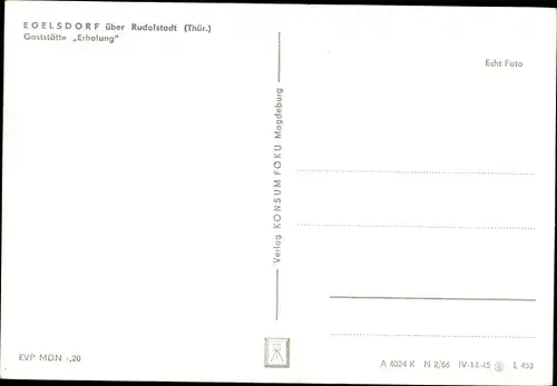Ak Egelsdorf Königsee in Thüringen, Gaststätte Erholung