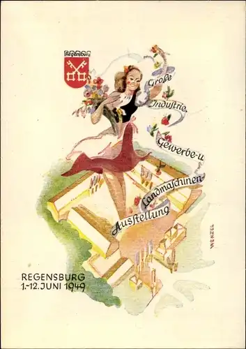 Künstler Ak Regensburg Donau,Große Industrie-,Gewerbe- und Landmaschinenausstellung 01-12. Juni 1949