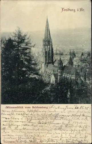 Ak Freiburg im Breisgau, Münsterblick vom Schlossberg