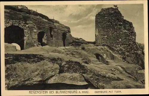 Ak Blankenburg am Harz, Burg Regenstein, Oberburg mit Turm