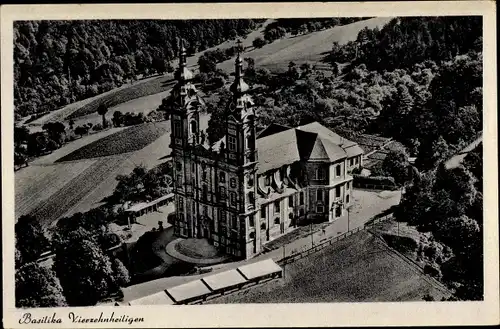 Ak Bad Staffelstein Oberfranken, Fliegeraufnahme, Basilika Vierzehnheiligen