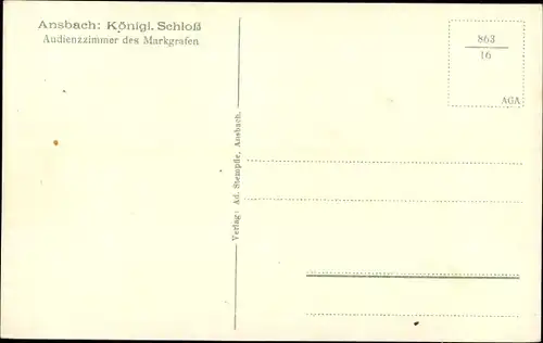 Ak Ansbach in Mittelfranken Bayern, Audienzzimmer des Markgrafen, Königliches Schloss