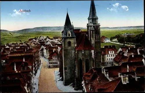 Ak Ansbach in Mittelfranken Bayern, Teilansicht, Kirche