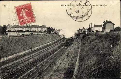 Ak Mantes Yvelines, Boulevard Carnot et l´Hôpital