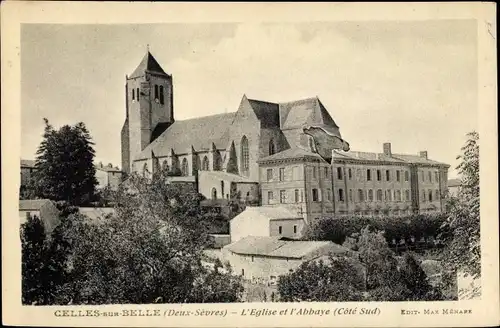 Ak Celles sur Belle Deux Sevres, L´Église et l´Abbaye