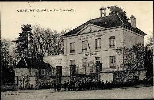 Ak Chauvry Val d´Oise, Mairie et Ecoles