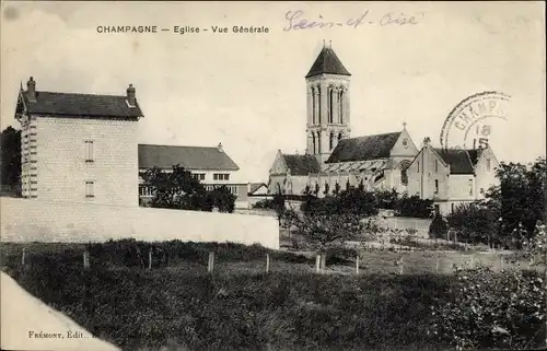 Ak Champagne sur Oise Val d´Oise, Eglise, Vue generale