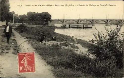 Ak Bezons Val d’Oise, Chemin du Halage et Pont