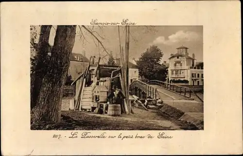 Ak Samois sur Seine Seine et Marne, Passerelle sur le Petit Bras de Seine