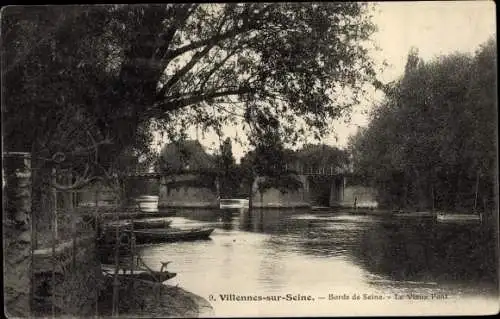 Ak Villennes sur Seine Yvelines, Bords de la Seine, Le Vieux Pont