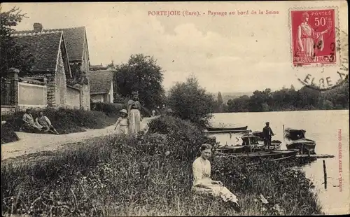 Ak Portejoie Eure, Paysage au bord de la Seine