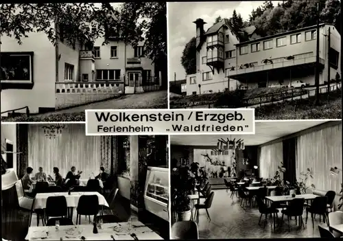 Ak Wolkenstein in Sachsen, Ferienheim Waldfrieden Innen und Außenansicht