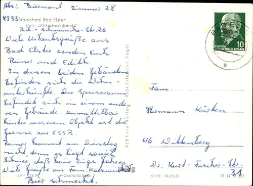 Ak Bad Elster im Vogtland, Staatsbad, Heim Völkerfreundschaft