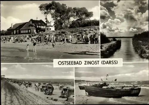 Ak Seeheilbad Zingst an der Ostsee, Kleiner Bootshafen, Strandkörbe, Boot