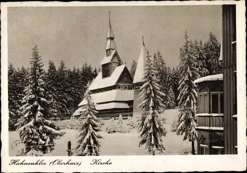 Ak Hahnenklee Bockswiese Goslar im Harz, Kirche, Winterlandschaft