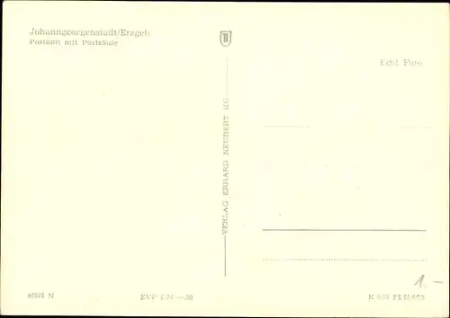 Ak Johanngeorgenstadt im Erzgebirge, Postamt mit Postsäule