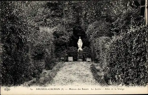 Ak Arcueil Cachan Val de Marne, Maison des Soeurs, Jardin et Allée de la Vierge