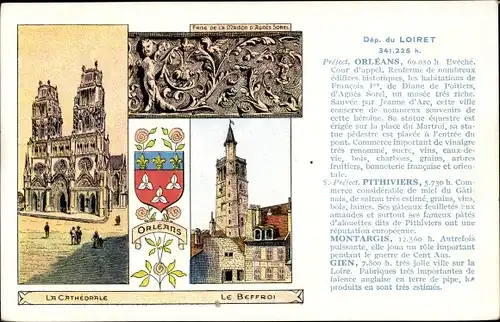 Ak Orléans Loiret, La Cathédrale, Le Beffroi, Frise  et Description