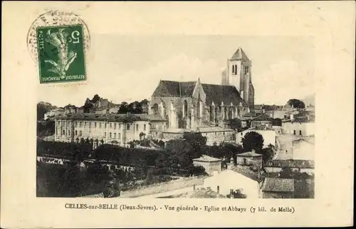 Passepartout Ak Celles sur Belle Deux Sevres, L´Église et l´Abbaye