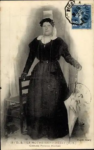 Ak La Mothe Saint Héray Deux Sèvres, Portrait d´une Femme en Costume Poitevin