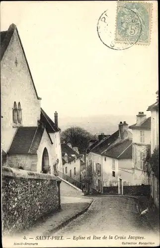 Ak Saint Prix Val-d’Oise, Eglise et Rue de la Croix Jacques