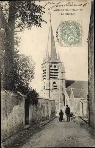 Ak Asnières sur Oise Val d'Oise, Le Clocher