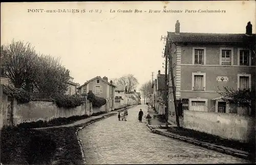 Ak Pont aux Dames Seine et Marne, La Grande Rue, Rue Nationale