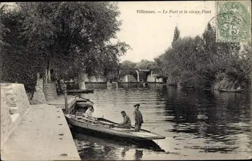 Ak Villennes sur Seine Yvelines, Le Port et le Vieux Pont
