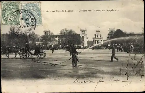 Ak Bois de Boulogne Hauts de Seine, Derrière les Tribunes de Longchamps