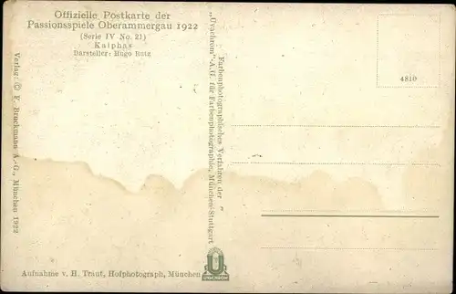 Ak Passionsspiele Oberammergau 1922, Kaiphas, Darsteller Hugo Rutz