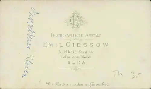 Carte de Visite, Ehepaar Klein, Tracht, Portrait, Fotograf Emil Giessow Gera