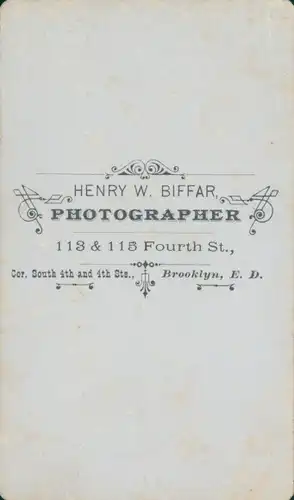 Carte de Visite Männerportrait, Fotograf Henry W. Biffar, Brooklyn New York