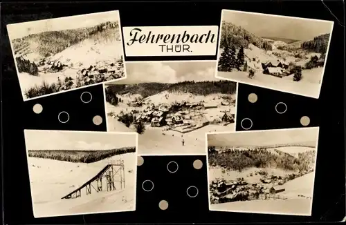 Ak Fehrenbach Masserberg in Thüringen, Teilansichten, Sprungschanze, Winter
