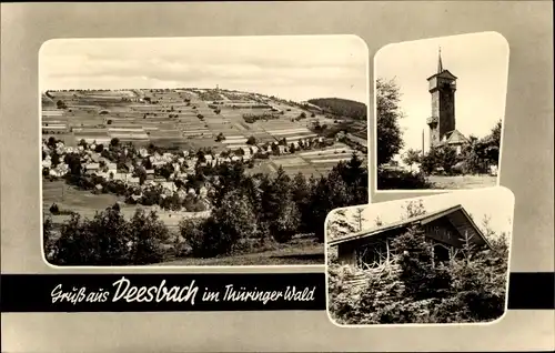 Ak Deesbach im Thüringer Wald, Aussichtsturm, Hütte, Blick auf Ortschaft