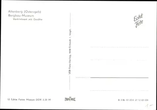 Ak Altenberg Erzgebirge, Bergbaumuseum, Vortriebsort mit Gezähe