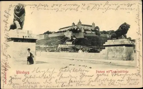 Ak Würzburg am Main Unterfranken, Ludwigsbrücke, Festung