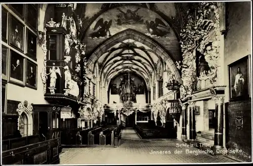 Ak Schleiz in Thüringen, Inneres der Bergkirche, Orgelseite